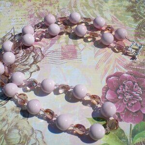 Pink Chunky Bauble Beads and Crystals Necklace
